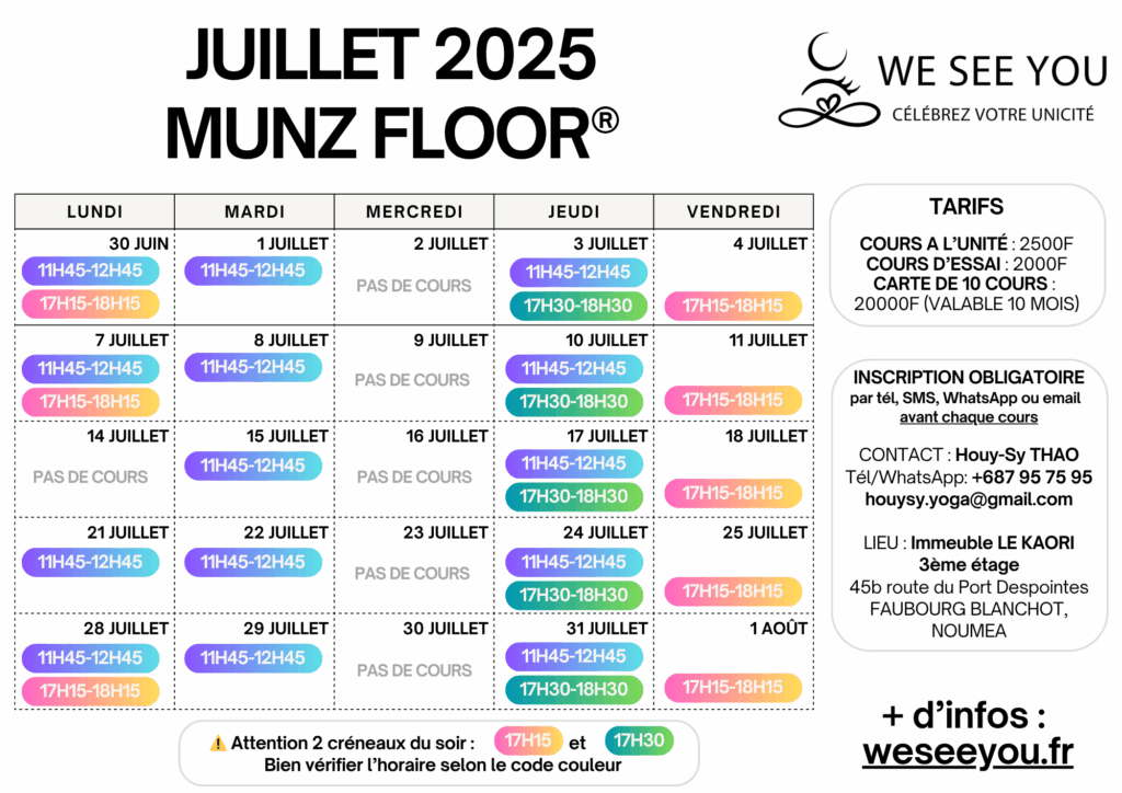 Planning de Juillet 2025 - Munz Floor à Nouméa, Nouvelle-Calédonie