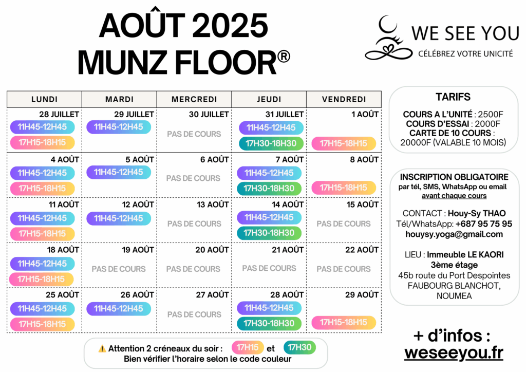 Planning de Août 2025 - Munz Floor à Nouméa, Nouvelle-Calédonie