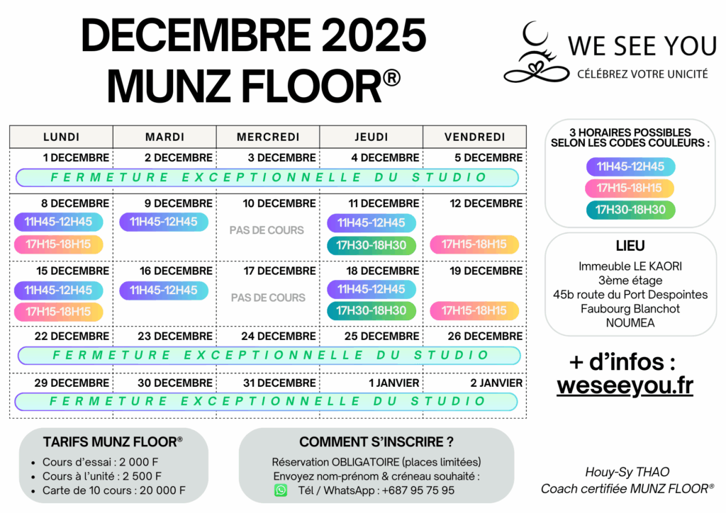 Planning de Décembre 2025 - MUNZ FLOOR® à Nouméa, Nouvelle-Calédonie