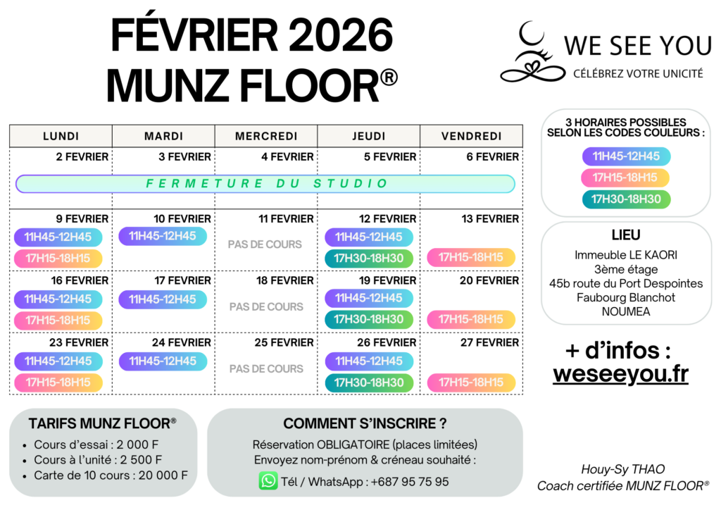 Planning de Février 2026 - MUNZ FLOOR® à Nouméa, Nouvelle-Calédonie