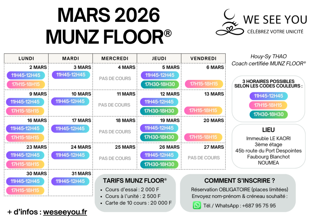 Planning de Mars 2026 - MUNZ FLOOR® à Nouméa, Nouvelle-Calédonie