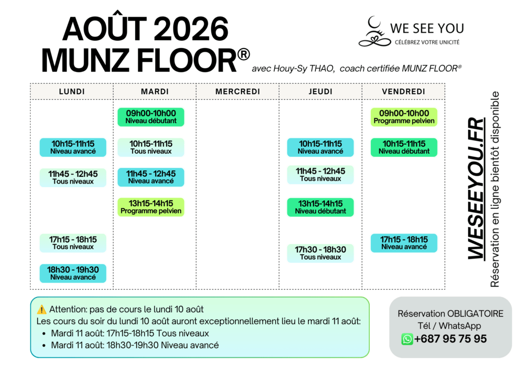 Planning Août 2026 - MUNZ FLOOR® à Nouméa, Nouvelle-Calédonie
